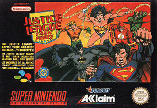Justice League Task Force box art for Super Nintendo